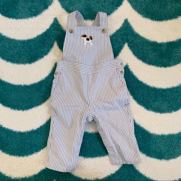 Janie and Jack Railroad Stripe Baby Overalls with Matching Hat, Size 3-6mo - Picture 1 of 12